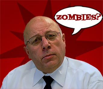 Picture of man questioning his knowledge of the zombie menace.